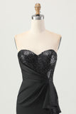 Strapless Tight Black Homecoming Dress With Sequins