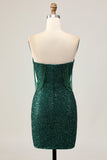 Off The Shoulder Dark Green Sequin Tight Homecoming Dress