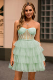 Tiered A-Line Corset Strapless Light Green Homecoming Dress