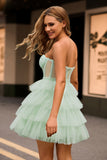 Tiered A-Line Corset Strapless Light Green Homecoming Dress