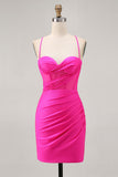 Fuchsia Corset Halter Tight Homecoming Dress