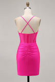 Fuchsia Corset Halter Tight Homecoming Dress