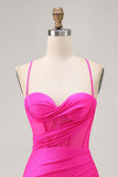 Fuchsia Corset Halter Tight Homecoming Dress