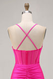 Fuchsia Corset Halter Tight Homecoming Dress