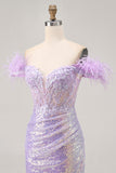 Sparkly Lilac Off The Shoulder Bodycon Corset Homecoming Dress