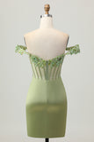 Off The Shoulder Corset Bodycon Green Homecoming Dress with Appliques