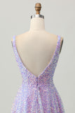 Glitter Lilac Sequined A Line Homecoming Dress