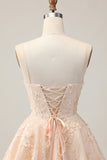 Apricot A-Line Floral Homecoming Dress with Appliques