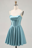 Satin Corset Grey Green A Line Homecoming Dress