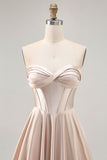 Champagne Corset Satin Strapless Homecoming Dress