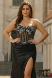 Black Strapless Corset Mermaid Plus Size Prom Dress