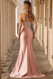 Blush Strapless Mermaid Beaded Corset Prom Dress With Slit