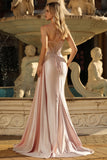 Champagne Mermaid Beaded Corset Prom Dress With Slit