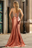 Blush Mermaid Satin Corset Prom Dress With Rhinestones