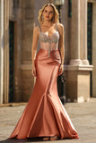Blush Mermaid Satin Corset Prom Dress With Rhinestones