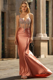Blush Mermaid Satin Corset Prom Dress With Rhinestones