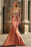 Blush Mermaid Satin Corset Prom Dress With Rhinestones