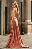 Blush Mermaid Satin Corset Prom Dress With Rhinestones