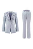 Grey Blue Long Sleeve 2 Piece Women Prom Suit