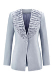 Grey Blue Long Sleeve 2 Piece Women Prom Suit