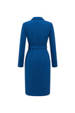 Ink Blue Double Breasted Notched Lapel Midi Blazer Dress With Belt