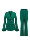 Dark Green Paek Lapel 2-Piece Women Suits With Flare Sleeves