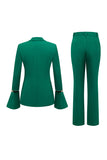 Dark Green Paek Lapel 2-Piece Women Suits With Flare Sleeves