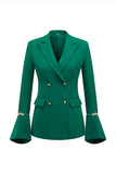 Dark Green Paek Lapel 2-Piece Women Suits With Flare Sleeves