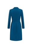 Dark Blue Peak Lapel Single Breasted Midi Blazer Dress With Belt