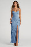 Light Blue Sheath Chiffon Bridesmaid Dress With Slit