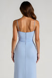 Light Blue Sheath Chiffon Bridesmaid Dress With Slit