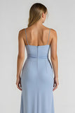 Sheath Ruched Light Blue Bridesmaid Dress With Slit