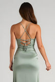 Eucalyptus Sheath Satin Bridesmaid Dress With Slit