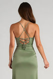 Eucalyptus Sheath Satin Bridesmaid Dress With Slit