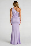 One Shoulder Lilac Sheath Bridesmaid Dress With Slit