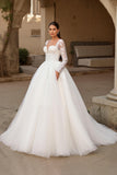 Ivory Long Sleeve Bridal Gown Dress With Appliques