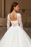 Ivory Long Sleeve Bridal Gown Dress With Appliques