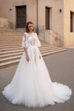 Appliqued A-Line Ivory Modest Wedding Dress With Half Sleeves