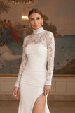 Mermaid Ivory Appliqued Long Sleeve Wedding Dress With Slit