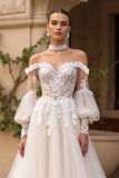 Tulle A-Line Ivory Off The Shoulder Wedding Dress With Appliques