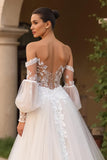 Tulle A-Line Ivory Off The Shoulder Wedding Dress With Appliques