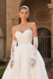 Strapless Appliqued Ivory Bridal Gown Dress With Sweep Train