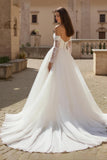 Long Sleeve A-Line Ivory Off The Shoulder Wedding Dress With Appliques