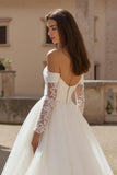 Long Sleeve A-Line Ivory Off The Shoulder Wedding Dress With Appliques