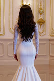 White Mermaid Long Sleeve Modest Wedding Dress With Appliques