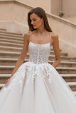 Corset Ivory Court Train Bridal Gown Dress With Appliques