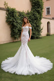 Boho Ivory Mermaid Appliqued Off The Shoulder Wedding Dress