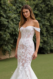 Boho Ivory Mermaid Appliqued Off The Shoulder Wedding Dress