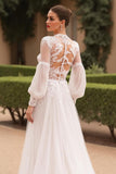Modest Ivory A-Line Long Sleeve Wedding Dress With Appliques