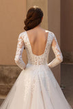 Court Train Ivory A-Line Long sleeve V-Neck Appliqued Wedding Dress